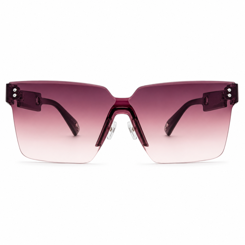 Burgundy square UV400 fashion sunglasses with PC lenses and PC frame, prescription lens compatible