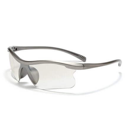 Silver semi-rimless UV400 sports sunglasses with dark PC lenses and lightweight PC frame