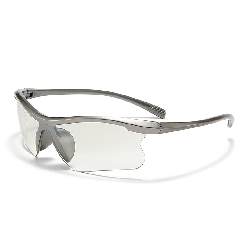Silver semi-rimless UV400 sports sunglasses with dark PC lenses and lightweight PC frame