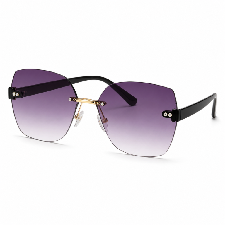 Gradient rimless UV380 fashion sunglasses with PC lenses and black PC temples