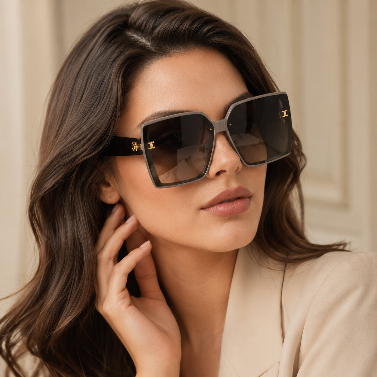 Oversized Square White Sunglasses | Dark Lens Statement Shades Men main image 2