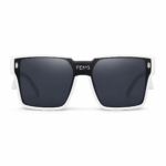 White and black square UV400 fashion sunglasses with PC lenses and metal temples