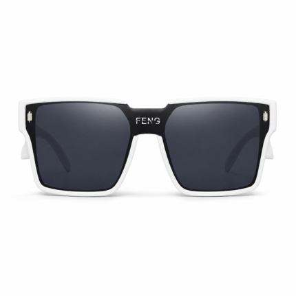White and black square UV400 fashion sunglasses with PC lenses and metal temples