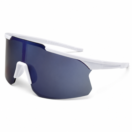 UV380 sports shield sunglasses with PC lenses, white PC frame and prescription lens compatibility